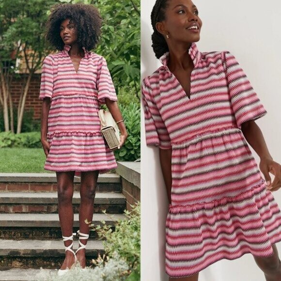 Tuckernuck NEW Pink Chevron Knit Stripe Crawford Relaxed Fit Mini Dress XS